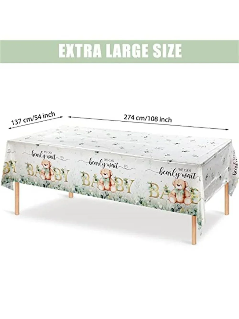 Bear Baby Shower Tablecloth Green Plastic Table Cover Boy Party Decorations 3 Pk